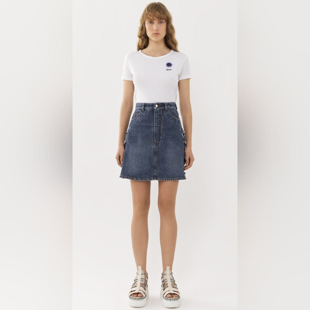 Chloe Denim Skirt with Lace-Up Detail size 38